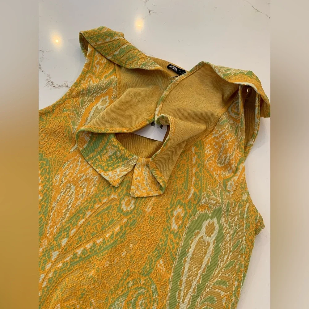 Zara Blouse Size Large Jacquard Paisley Print Ruffle Scoop Neck Top NEW - Picture 6 of 12